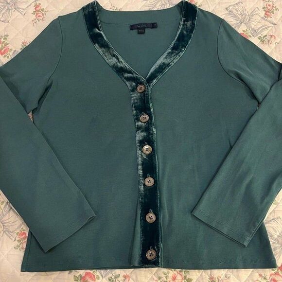 Boden Tops - Boden Teal Velvet Trim Long Sleeve Top size 16